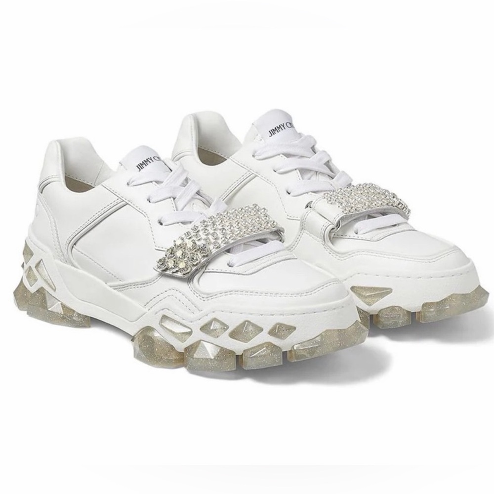 Women's Jimmy Choo Diamond X Crystal White Calf Leather Sneakers